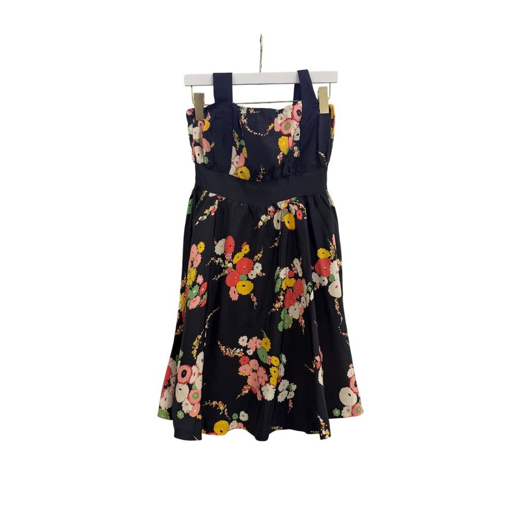 Moulinette Soeurs Floral Strapless Dress Black Multicolor Size 8 Silk